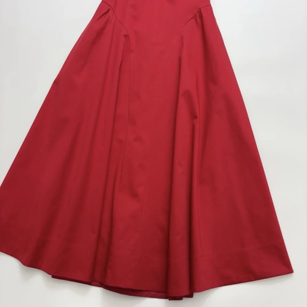 Helsa Stretch Cotton Sateen Midi Dress in Red - Picture 8 of 12